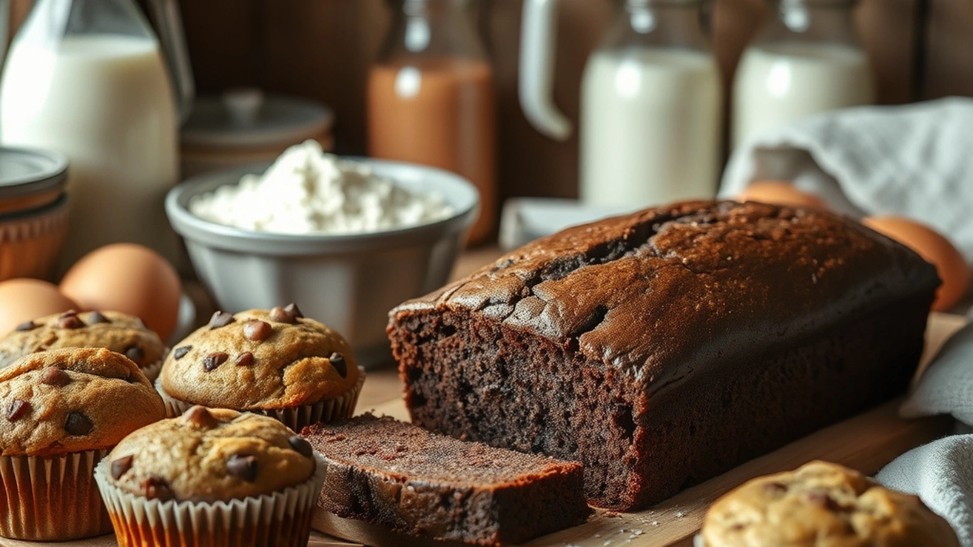 Moist chocolate cake and muffins made from sour milk