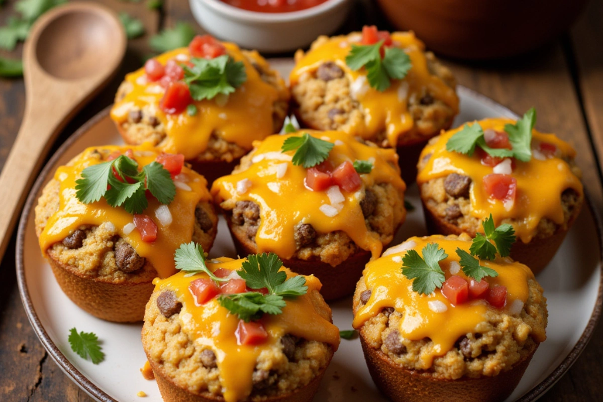 Delicious Taco Cornbread Cupcakes with Cheese & Salsa